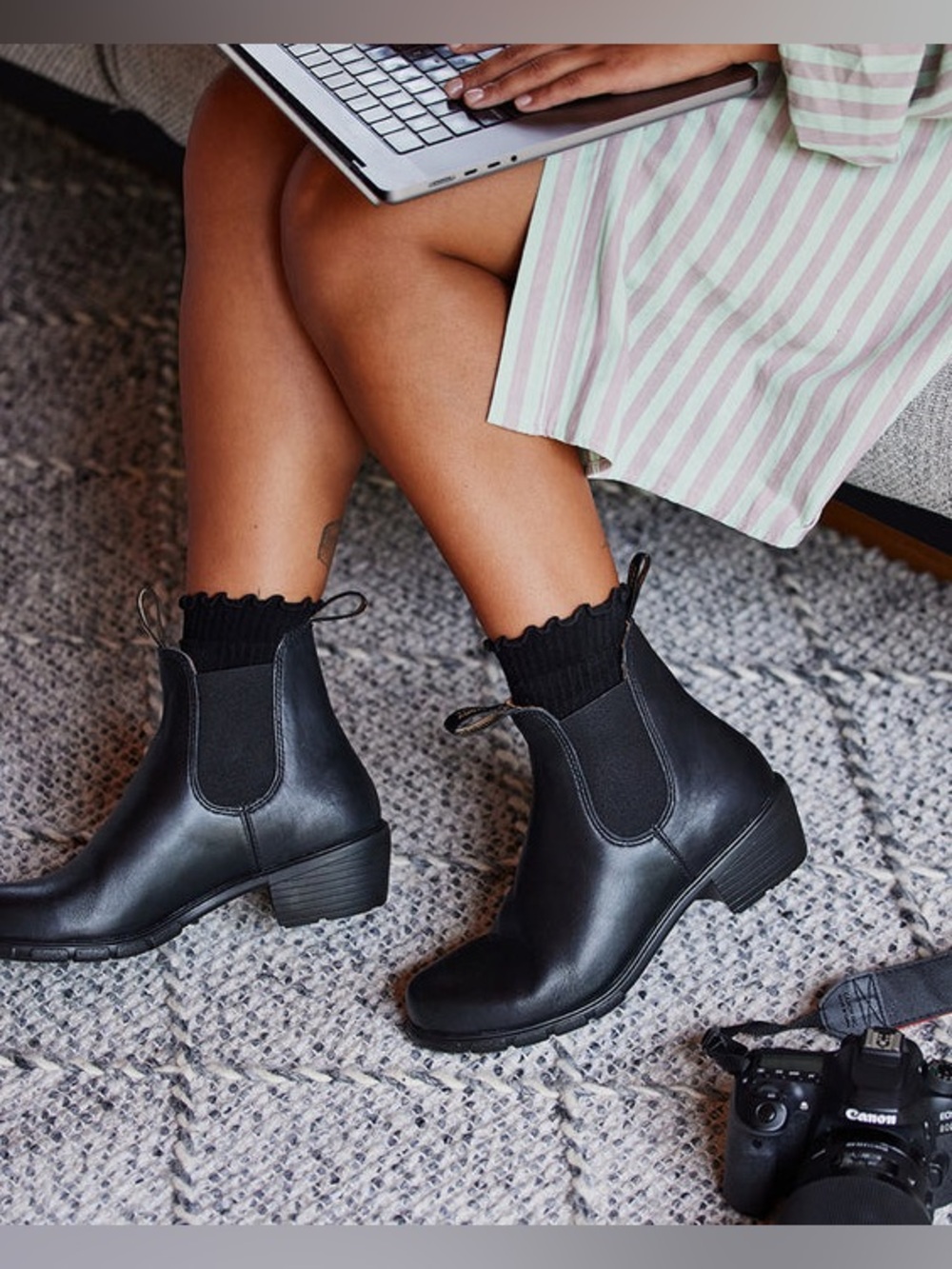 Blundstone Black Leather Heeled Boots, Size 10.5